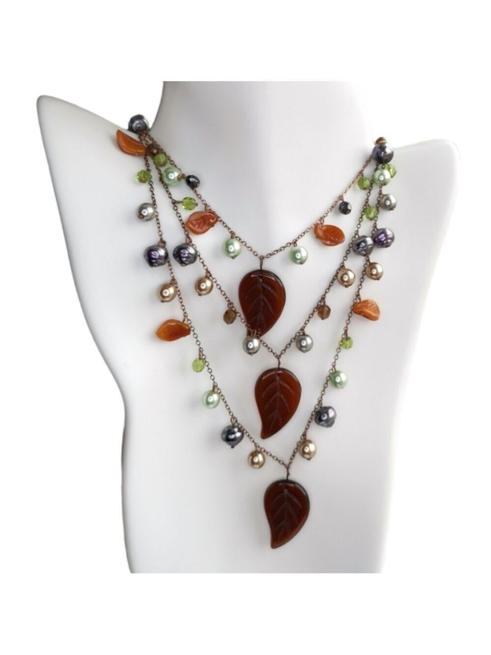 VINTAGE Czech Pressed Art Glass beaded necklace